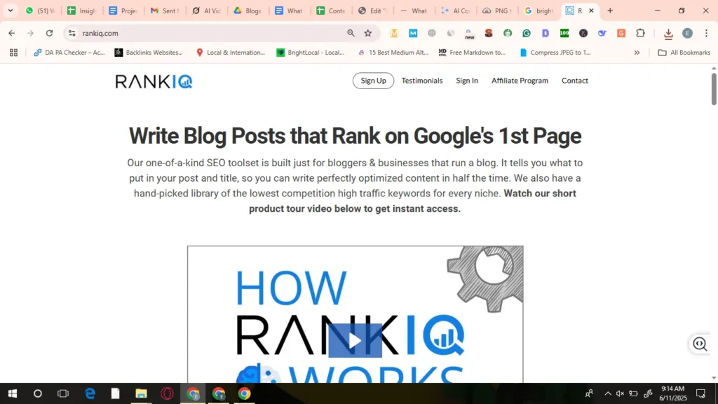 RankIQ AI SEO tool for optimizing blog posts to rank on Google's first page