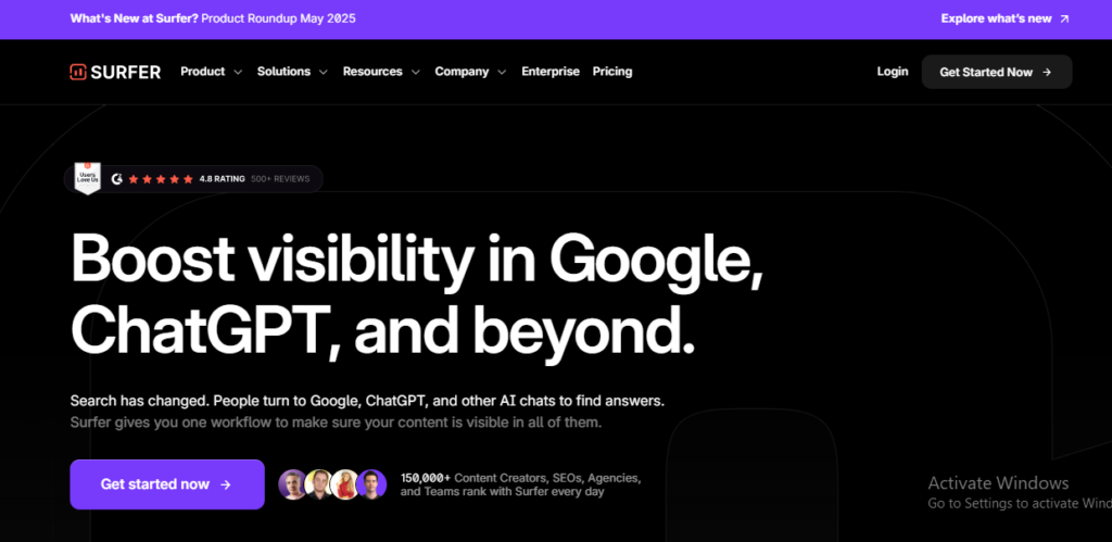 Surfer seo Websites dashboard, which is one of the ai writing tools for agencies