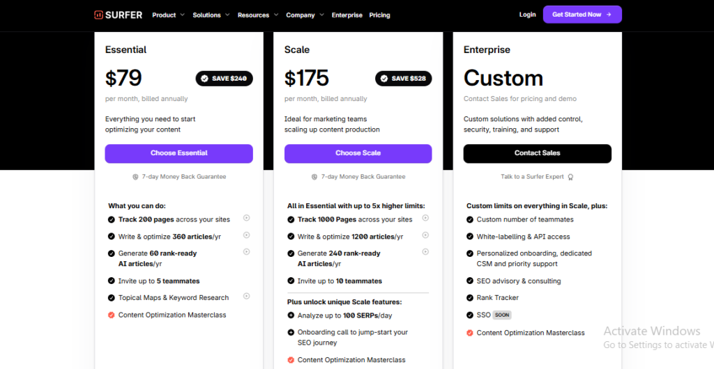 Surfer SEO pricing plans tailored for agencies using AI writing tools.
