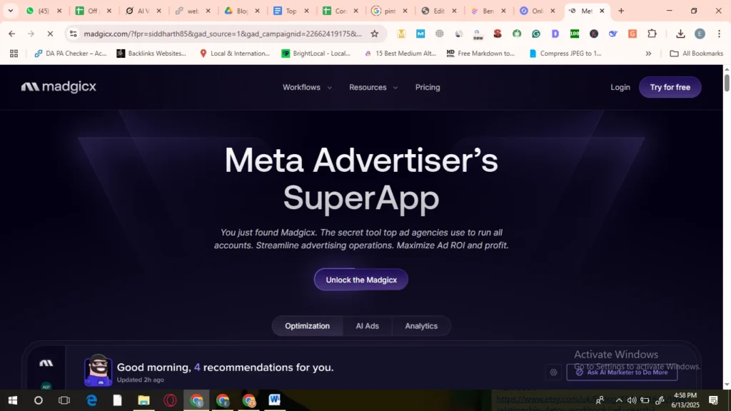 Madgicx platform for AI-driven Meta advertising, offering tools for ad optimization, automation, and analytics.