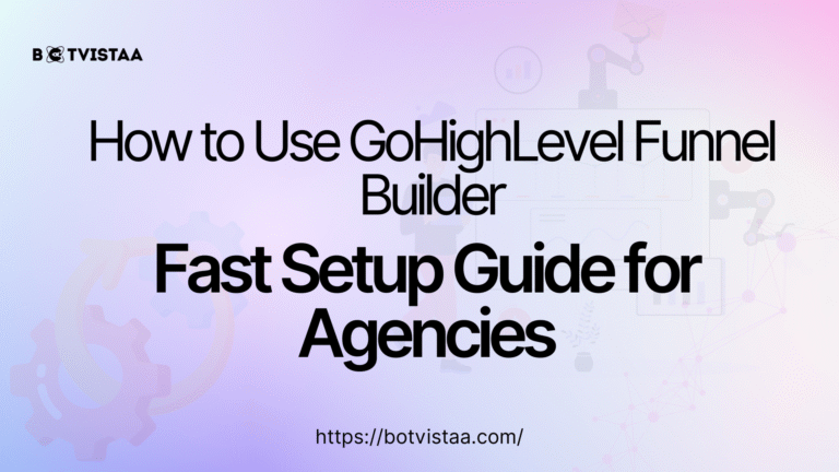 Banner image with the title 'How to Use GoHighLevel Funnel Builder: Fast Setup Guide for Agencies' and Botvistaa logo, featuring a laptop screen showing a blog post