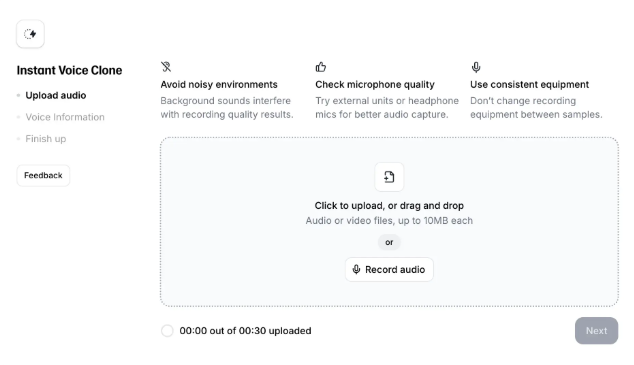 instant voice cloning feature of Elevenlabs voice cloning